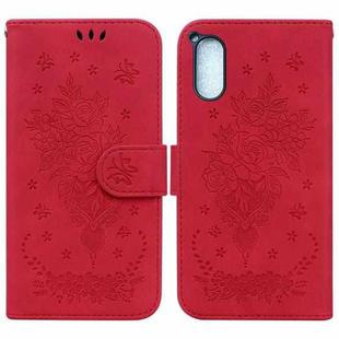 For Sony Xperia 5 V Butterfly Rose Embossed Leather Phone Case(Red)