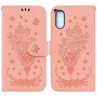 For Sony Xperia 5 V Butterfly Rose Embossed Leather Phone Case(Pink)