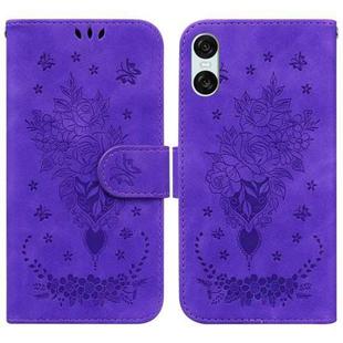 For Sony Xperia 10 VI Butterfly Rose Embossed Leather Phone Case(Purple)