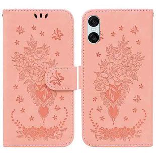 For Sony Xperia 10 VI Butterfly Rose Embossed Leather Phone Case(Pink)