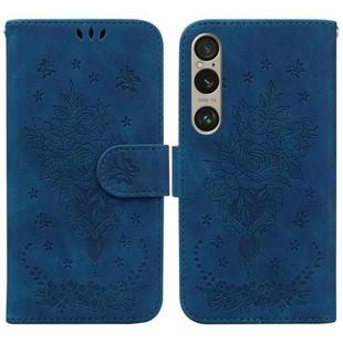 For Sony Xperia 1 VI Butterfly Rose Embossed Leather Phone Case(Blue)