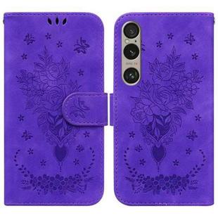 For Sony Xperia 1 VI Butterfly Rose Embossed Leather Phone Case(Purple)
