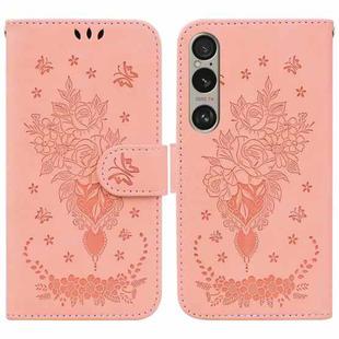 For Sony Xperia 1 VI Butterfly Rose Embossed Leather Phone Case(Pink)