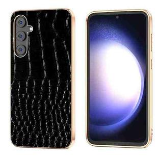 For Samsung Galaxy S23 FE 5G Nano Plating Genuine Leather Crocodile Pattern Phone Case(Black)