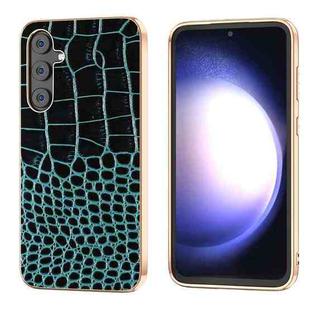For Samsung Galaxy S23 FE 5G Nano Plating Genuine Leather Crocodile Pattern Phone Case(Blue)