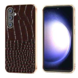 For Samsung Galaxy S23 FE 5G Nano Plating Genuine Leather Crocodile Pattern Phone Case(Coffee)