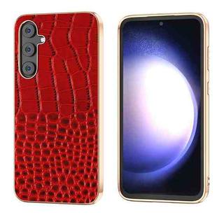 For Samsung Galaxy S23 FE 5G Nano Plating Genuine Leather Crocodile Pattern Phone Case(Red)