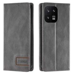 For Xiaomi 13 TTUDRCH RFID Retro Texture Leather Phone Case(Grey)