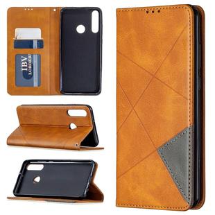 For Huawei Y6p Rhombus Texture Horizontal Flip Magnetic Leather Case with Holder & Card Slots & Wallet(Yellow)
