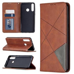 For Huawei Y6p Rhombus Texture Horizontal Flip Magnetic Leather Case with Holder & Card Slots & Wallet(Brown)