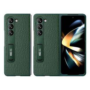 For Samsung Galaxy Z Fold5 HBC-209 Crocodile Texture Folding Phone Case with Stand(Green)