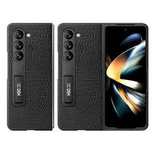 For Samsung Galaxy Z Fold5 HBC-209 Crocodile Texture Folding Phone Case with Stand(Black)