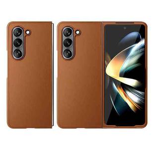 For Samsung Galaxy Z Fold5 HBC-212 Integrated Plain Leather Folding Phone Case(Brown)