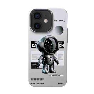 For iPhone 12 Skin Feel Pattern PC Phone Case(Sideways Metal Astronaut)