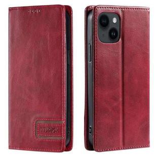 For iPhone 14 Plus TTUDRCH RFID Retro Texture Magnetic Leather Phone Case(Red)