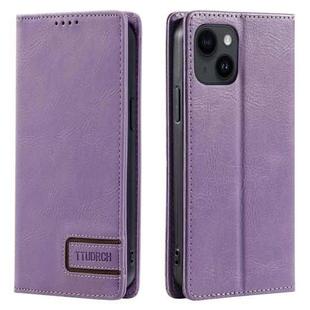 For iPhone 14 / 13 TTUDRCH RFID Retro Texture Magnetic Leather Phone Case(Purple)