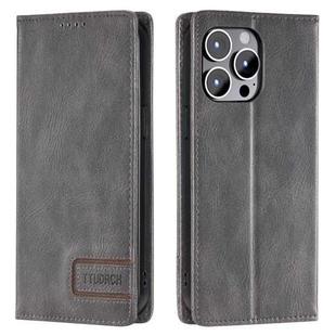 For iPhone 14 Pro TTUDRCH RFID Retro Texture Magnetic Leather Phone Case(Grey)