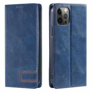 For iPhone 12 / 12 Pro TTUDRCH RFID Retro Texture Magnetic Leather Phone Case(Blue)