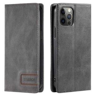 For iPhone 12 Pro Max TTUDRCH RFID Retro Texture Magnetic Leather Phone Case(Grey)