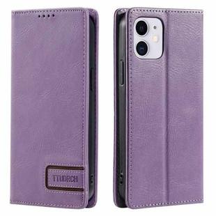 For iPhone 12 mini TTUDRCH RFID Retro Texture Magnetic Leather Phone Case(Purple)