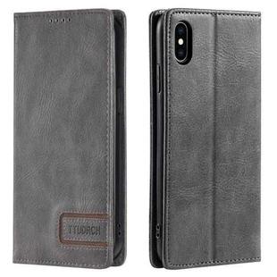 For iPhone X / XS TTUDRCH RFID Retro Texture Magnetic Leather Phone Case(Grey)