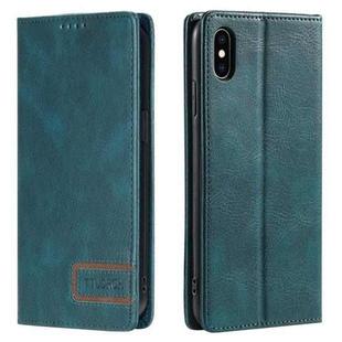 For iPhone X / XS TTUDRCH RFID Retro Texture Magnetic Leather Phone Case(Greem)