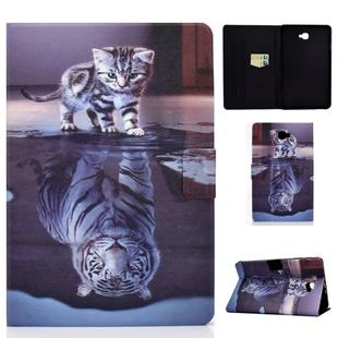 For Samsung Galaxy Tab A 10.1 (2016) T580 / T585 Voltage Painted Pattern Tablet PC Protective Leather Case with Bracket & Card Slots & Sleep / Wake-up & Anti-skid Strip(Cat and Tiger)