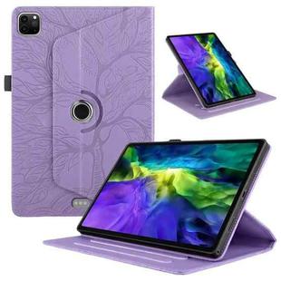 For iPad Pro 11 2022 / 2021 / 2020 Tree Life Embossed Rotation Leather Smart Tablet Case(Purple)