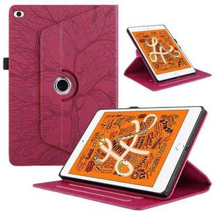 For iPad mini 5 / mini 4 / mini 3  Tree Life Embossed Rotation Leather Smart Tablet Case(Red)