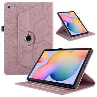 For Samsung Galaxy Tab S6 Lite P610 Tree Life Embossed Rotation Leather Smart Tablet Case(Rose Gold)