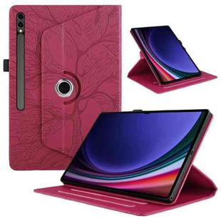 For Samsung Galaxy Tab S10 Ultra / S9 Ultra Tree Life Embossed Rotation Leather Tablet Case(Red)