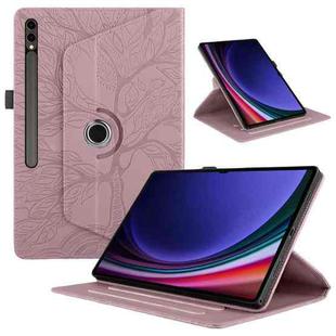 For Samsung Galaxy Tab S10 Ultra / S9 Ultra Tree Life Embossed Rotation Leather Tablet Case(Rose Gold)