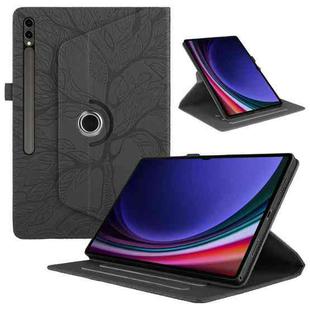 For Samsung Galaxy Tab S10 Ultra / S9 Ultra Tree Life Embossed Rotation Leather Tablet Case(Black)