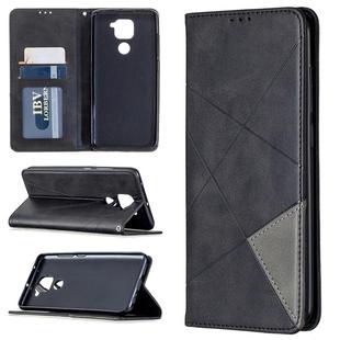For Xiaomi Redmi Note 9 Rhombus Texture Horizontal Flip Magnetic Leather Case with Holder & Card Slots & Wallet(Black)