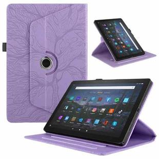 For Amazon Kindle Fire HD8 2022 / 2020 Tree Life Embossed Rotation Leather Tablet Case(Purple)