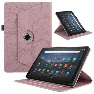 For Amazon Kindle Fire HD10 2021 Tree Life Embossed Rotation Leather Tablet Case(Rose Gold)