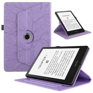For Amazon Kindle Paperwhite 5 Tree Life Embossed Rotation Leather Smart Tablet Case(Purple)