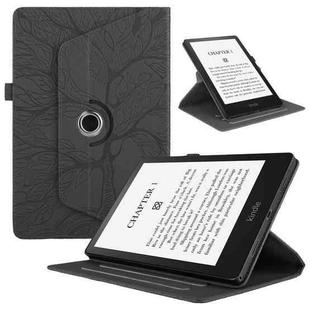 For Amazon Kindle Paperwhite 5 Tree Life Embossed Rotation Leather Smart Tablet Case(Black)