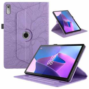 For Lenovo Xiaoxin Pad 11 2nd 2023 Tree Life Embossed Rotation Leather Tablet Case(Purple)