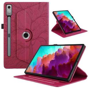 For Lenovo Tab P12 / Xiaoxin Pad Pro 12.7 Tree Life Embossed Rotation Leather Tablet Case(Red)