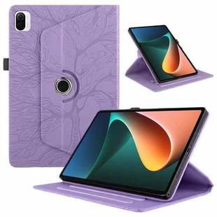 For Xiaomi Pad 5 / 5 Pro Tree Life Embossed Rotation Leather Smart Tablet Case(Purple)