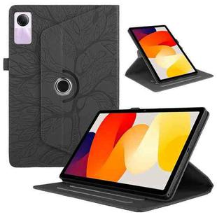 For Xiaomi Redmi Pad SE Tree Life Embossed Rotation Leather Smart Tablet Case(Black)