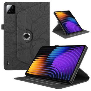 For Xiaomi Pad 7 / 7 Pro Tree Life Embossed Rotation Leather Tablet Case(Black)