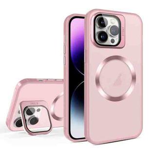 For iPhone 15 Pro Skin Feel CD Texture MagSafe Lens Holder Phone Case(Pink)