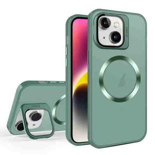 For iPhone 15 Skin Feel CD Texture MagSafe Lens Holder Phone Case(Green)