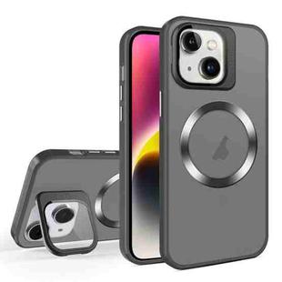 For iPhone 14 Skin Feel CD Texture MagSafe Lens Holder Phone Case(Black)