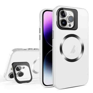 For iPhone 14 Pro Skin Feel CD Texture MagSafe Lens Holder Phone Case(Matte White)