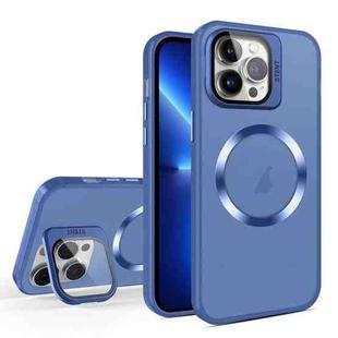 For iPhone 13 Pro Max Skin Feel CD Texture MagSafe Lens Holder Phone Case(Royal Blue)