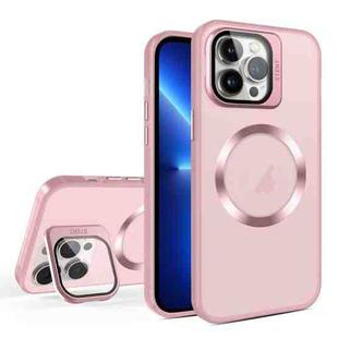 For iPhone 13 Pro Max Skin Feel CD Texture MagSafe Lens Holder Phone Case(Pink)