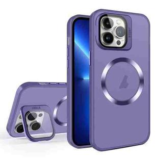 For iPhone 13 Pro Skin Feel CD Texture MagSafe Lens Holder Phone Case(Dark Purple)